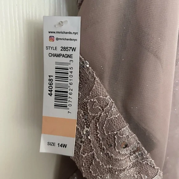 R&M Richards Asymmetrical Lace Dress in Champagne - Picture 3 of 8